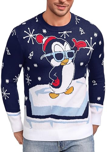 Demegimi Jersey Navideño Hombres de Cuello Redondo Suéter Navideños Jersey Navidad Feo Regalos Sudadera Hombre para Disfraces de Fiesta de Navidad