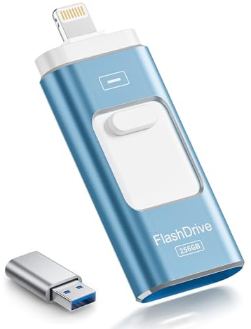 ROSPE USB Stick 256 GB für iPhone, MFi-zertifizierter Lightning Speicherstick, 3-in-1 Flash-Laufwerk für iOS/Android/PC, USB 3.0 High-Speed Memory Stick iPhone Externe Speichererweiterung, Aschblau