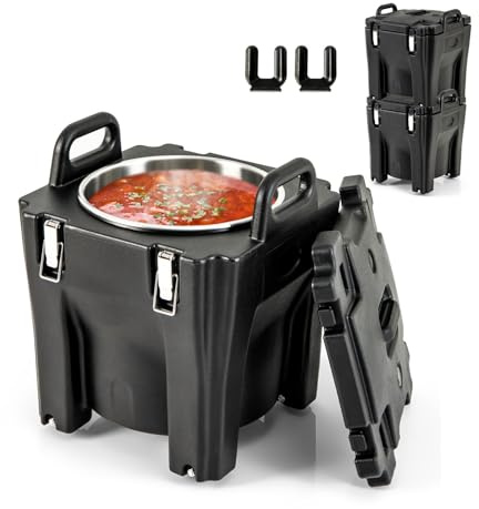 GOPLUS Conteneur Isotherme 30 L, Récipient à Soupe, Boîte Chaude de Restauration, Chauffe-plats Empilable, Corps en Acier Inoxydable de Qualité Alimentaire, 4 Roues, pour Restaurant, Camping, Hôtel