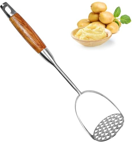 NISENTIA Kartoffelstampfer Edelstahl | Potato Masher mit Holzgriff | Stampfer Küche für Kartoffeln, Avocados, Süßkartoffeln und Bohnen