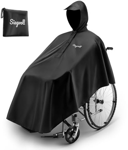 Siegvoll Poncho de pluie pour fauteuil roulant adulte, noir, taille unique | Cape de pluie imperméable avec capuche pour fauteuil roulant, unisexe, accessoire pour fauteuil roulant