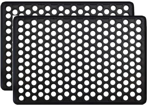 EVOKK Honeycomb Rubber Door Mat (2 Pack), Outdoor Indoor Non Slip Dirt Trapper, Waterproof Entrance Mat 40 x 60 cm