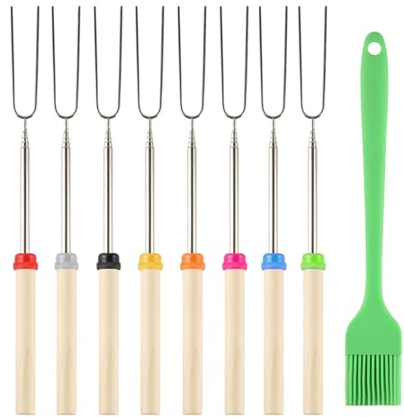 4 Teleskop Grillspieße Edelstahl, 31-81cm Teleskop Marshmallow Bratstäbe, Lagerfeuerspieße Lagerfeuer Grillgabel, Schaschlikspieße für Camping Grillstab Stockbrot Stöcke Grillbesteck Roasting Sticks