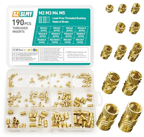 190 inserti filettati con pressione 3D 3D, filettatura di fusione, M2, M3, M4, M5, in ottone, dadi filettati, dadi di pressatura, manicotto filettato per stampanti, parti in plastica