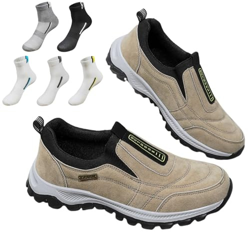 Orthopaedic Shoes Men's Slip On Walking Shoes with Arch Support, Lightweight Outdoor Shoes, Hiking Work Trainers Shoes (Khaki,7)