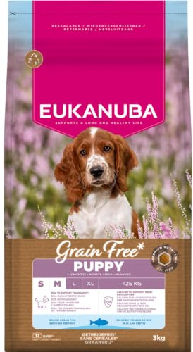 EUKANUBA Cibo secco per Cuccioli senza cereali con pesce per razze di taglia piccola e media - Alimento secco premium privo di cereali per Cani giovani, 3 kg
