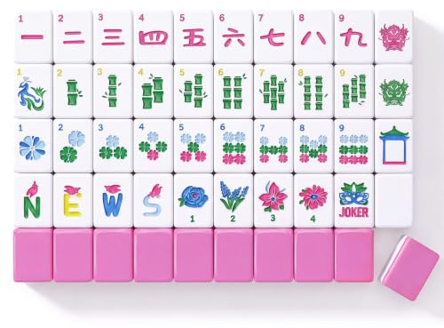 Soulchen Kaleidoscope Mahjong - Juego de 160 azulejos Mahjong de 1.2 pulgadas, juego de azulejos Mahjong rosa americano con bolsa de Mahjong (bambú)