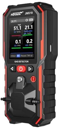 NOYAFA 4 in 1 Gas Detector, Industrial Multi Gas Monitor for H2S CO LEL O2, Explosion-Proof Gas Sniffer with Audible Visual Alarms, 15H Battery for Industrial & Commercial Use