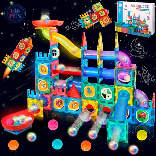 JUQG 146 Pcs Bloques de Construcción Magnéticos, Juego Construcción en 3D con Tuberías, Juguetes de Bloques de Construcción Educativos, Juguetes de Construcción para Niños para Niños Niñas 3+