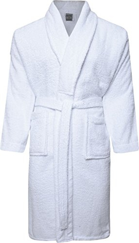 Adore Home 100% Cotton Terry Towelling Shawl Collar Bathrobe -Medium,White