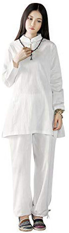 KSUA Damen Tai Chi Uniform Zen Meditations Anzug Chinesische Kung Fu Kleidung Baumwolle (Weiß, EU L)