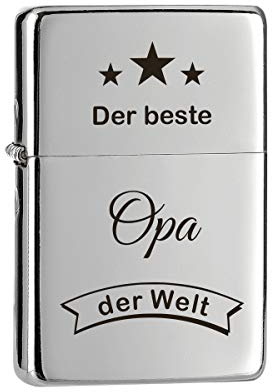 polar-effekt Mechero de gasolina con grabado de aspecto cromado «Der Beste Opa der Welt». Mechero de gasolina con estuche de regalo