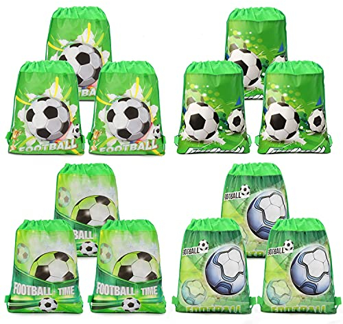 Qpout Fußball Taschen 12 STÜCKE Kordelzug Fußball Rucksack Kindergeburtstag Gastgeschenke Liefert Goodie Taschen für Kinder Mädchen Jungen Kleinkinder