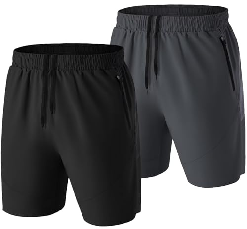 HMIYA Sportshorts för män korta byxor snabbtorkande sportbyxor lätta med dragkedja, svart/mörkgrå, M