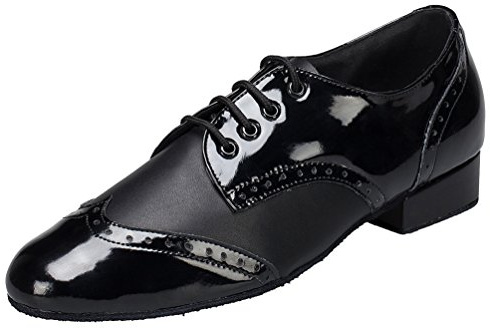 Mens Modern Classic Latin Lace-up Closed Toe Ballroom Standard Dance Shoes, Black, 8