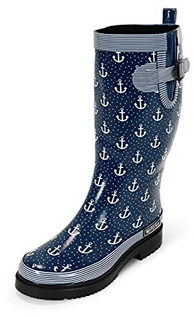 MADSea Damen Gummistiefel Ocean Anchor High Langschaft, Dunkelblau mit weißen Ankern, Größe:42