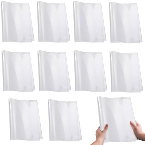 KOMUNJ 10er Set Buchschoner für Schulbücher, transparent/klar, Buch-Schoner mit Einband, Schutz-Hülle für Arbeit, Umschläge für Schul-Hefte