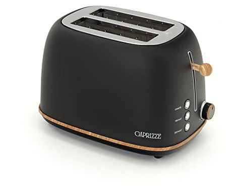 Grille Pain Caprizze Kaito avec Double Fente Extra Large 6 Niveaux de Grill Design Vintage avec Effet Bois Noir Mat