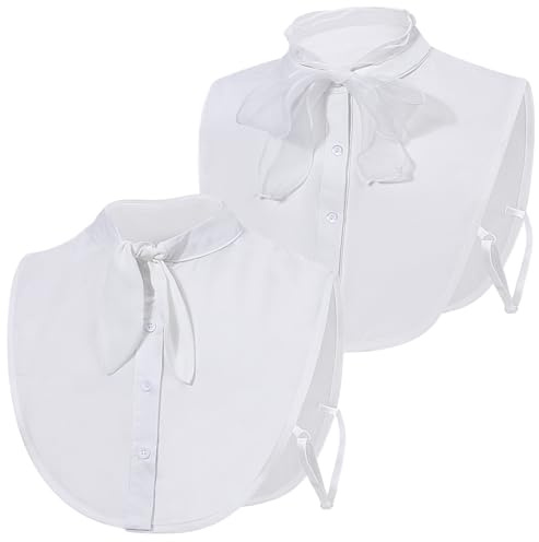 XEPST 2 Pièces Faux Col Femme Détachable, Demi Chemists Col Chemister Col de Chemise Removable Faux Colliers Col Claudine Amovible Détachable pour Femmes Filles Faveurs Décoratives, Nœud Papillon