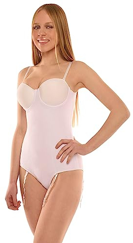 Istintiva Dalila - Body Femme Gainant et Sculptant Haut Confort avec élégantes Jarretelles détachables - Bonnets préformés avec Armature Invisible - Blanc 100C