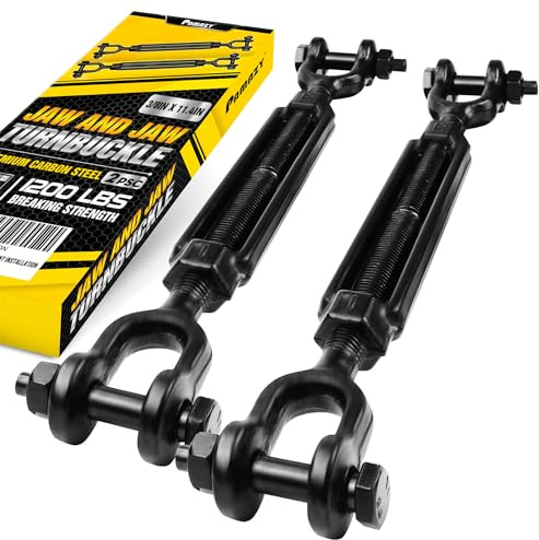 [Premium] 2 Pack 3/8”x11.4” Ultra Durable Jaw and Jaw Turnbuckle, 1200 lbs Working Load Limit, Weather Resistant, Durable Black Turnbuckle for Wire Rope Tension, Shade Sail Hardware, Sun Shade Tent