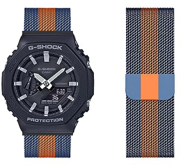 Casio GA-2100|GA-B2100 Metall Mesh Armband - Gewebte Edelstahl Solo Loop Ersatzarmband für GA-2100 Uhren (14,GA-2100)