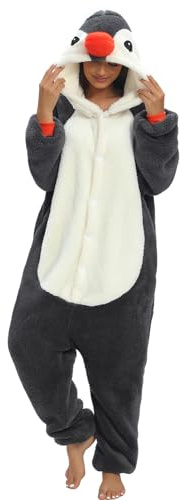 LATH.PIN Adulte Kigurumi Pyjama Unisexe Anime Animal Costume Cosplay Déguisement Combinaison Onesies Ensembles de Pyjama Panda Vêtements de Nuit Sleepwear (Peluche Manchot,M)