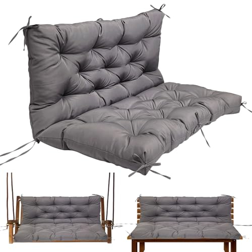 Gollense Schaukelkissen für Outdoor-Möbel, wasserdicht, 2- bis 3-Sitzer-Bankkissen, Ersatz, 10,2 cm dick, mit Rückenlehne und Bändern, für Terrasse, Hinterhof, Garten, 152,4 x 101,6 cm, Dunkelgrau