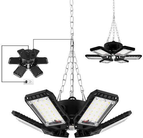 Aoretic LED Garage Lights 2 Pack -180W, 18000LM 6500K Led Shop Light with 6+1 Deformable Panels, Basement Barn Light Garages Ceiling Lights, E26/E27 for Garage, Warehouse, Shop, Basement