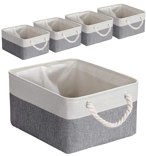 VIDETOL 5 Stück Aufbewahrungskorb Stoff, Aufbewahrungsbox Groß, Faltbarer Aufbewahrungswürfel, Korb Aufbewahrung mit Seil für Regale und Spielzeug