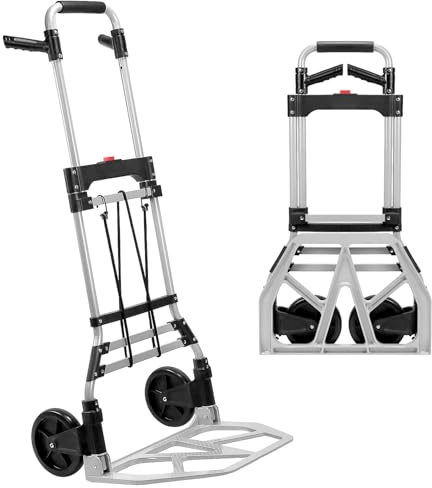 QWORK® Carrello a Mano Pieghevole Capacità 160kg con Ruote in Gomma Piena e Robusto Telaio in Acciaio, Altezza Regolabile 88-114 cm