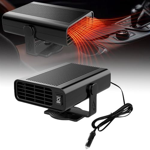 Gobesty 12V 150W Auto Heizlüfter Defroster, 2 in 1 Autoheizung & Lüfter, Zwei Gänge Windschutzscheibe Defroster mit 360°Drehbasis, Heizung Entfroster Plug-In Zigarettenanzünder