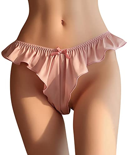 Strings et tangas femme soie froufroutante leger culotte sexy chic taille haute volant sous vetements feminins shorty cenintures élastiques couples anniversaire rencontres panties (One Size)