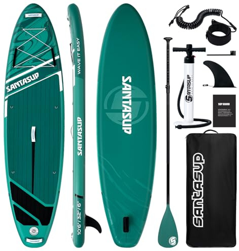 Santasup Stand Up Paddle Board Green, 10ft Yoga Inflatable Paddle Board for Adults, Sup Board with Accessories, Non-Slip Deck, Travel Backpack Wide Stance