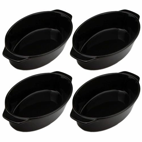 Oval Ceramic Baking Dish Set Of 4 with Handles Oven To Table Ideal for Lasagne/Pie/Casserole/Tapas (5x 12x 22cm/8.5inch) Black