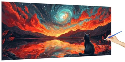 Pintar por Numeros Adultos Gato, Pintar por Numeros Niños Cielo Estrellado Kit, Cuadros Paint by Numbers Colorear Manualidades Adultos Kit, DIY Pigmento Acrílico óleo Lienzos Sin Marco 100x50cm F-0
