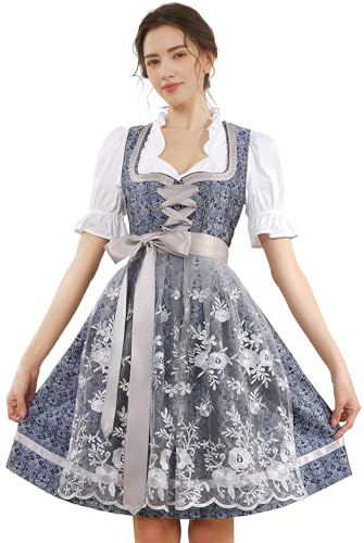 KOSMEEU Dirndl Dam Midi, Traditionell Klänning, Oktoberfest Kostymmode Dirndl, Traditionell Kjol, Germandress Inkl. Dirndl-förkläde Dirndlblus, Blå 40