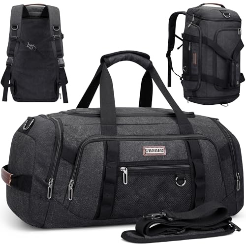 WITZMAN Reisetasche Herren Groß Canvas 40L Weekender Herren Sporttasche 3 in 1 Reiserucksack Handgepäck (A8006/2 Schwarz)