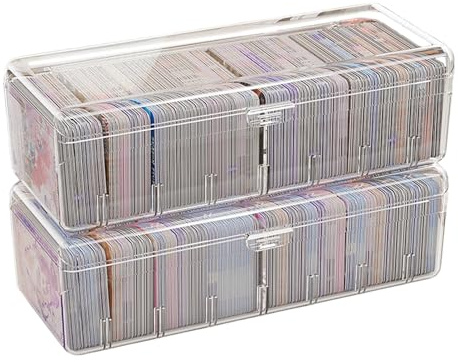 FESSOSKO 2 Stück Karteikarten Box, Sammelkarten Aufbewahrungsbox mit Abnehmbaren Trennbretter, Karteikartenbox mit Deckel, Spielkartenbox für bis zu 700 Karten, für Lernkarten, Visitenkarten