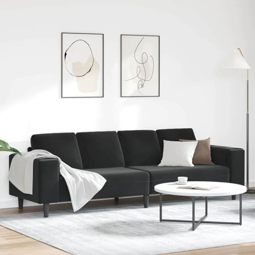 Iiaky Divano 3 Posti Velluto Divano 3 Posti 250 cm Divano Imbottito in Velluto per Soggiorno, Appartamento, Ufficio-Nero-Senza Pouf