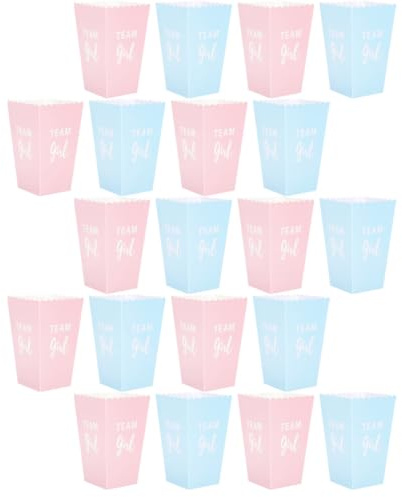PLAFOPE 24 Scatole di Carta per Popcorn per Rivelazione del Sesso del Nascituro Secchielli per Popcorn Colorati Rosa e Blu Contenitori per Feste Gender Reveal e Compleanni