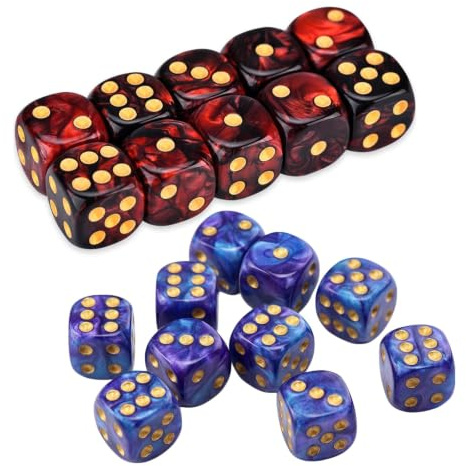 20 Pcs D6 Dice Set - 6 Sided Coloured Acrylic Dice - 16mm Six Sided Game Dice for Board Games Tabletop Games and Math Learning(Blue And Red)