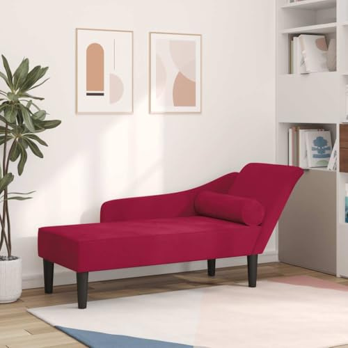 Kaloriko Chaiselongue vinröd sammet med kudde 141 x 55,5 x 66,5 cm, ergonomisk stoppning, avslappningsstol för vardagsrum, sovrum, kontor, bekväm recamiere solstol soffa