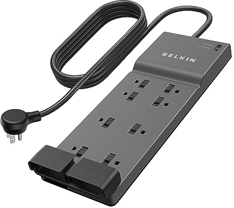 Belkin Power Strip Surge Protector with 8 Outlets, 6 ft Long Flat Plug Heavy Duty Extension Cord + Overload Protection for Home, Office, Travel, Compuer Desktop & Phone Charging Brick (3,550 Joules)