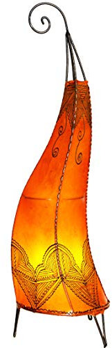 Orientalische Stehlampe Arif Orange 70cm Lederlampe Hennalampe Lampe | Marokkanische Große Stehlampen aus Metall, Lampenschirm aus Leder | Orientalische Dekoration aus Marokko Orange