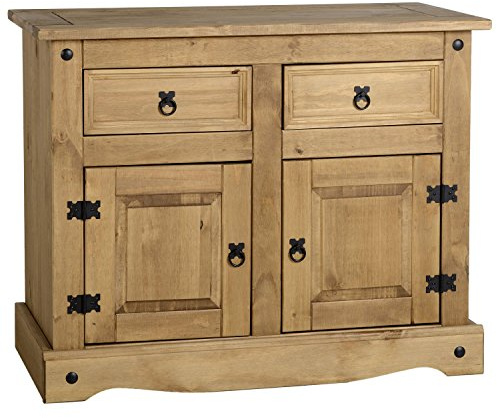 Corona Solid Sideboard 2 Door 2 Drawer Wood Pine Wooden Dresser Cabinet Side Unit Cupboard Living Room Hallway Lounge Bedroom Mexican Style 76cm High 87cm Wide 40cm Deep
