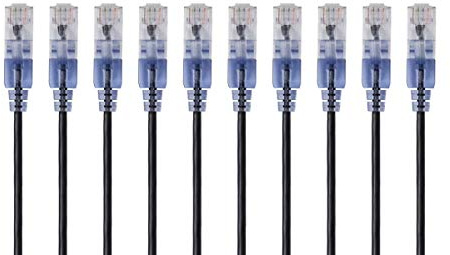 Monoprice Cat6A Ethernet Patch Cable - 10-Pack, Snagless RJ45, 550Mhz, 10G, UTP, Pure Bare Copper Wire, 30AWG, 2 Feet, Black - SlimRun Series