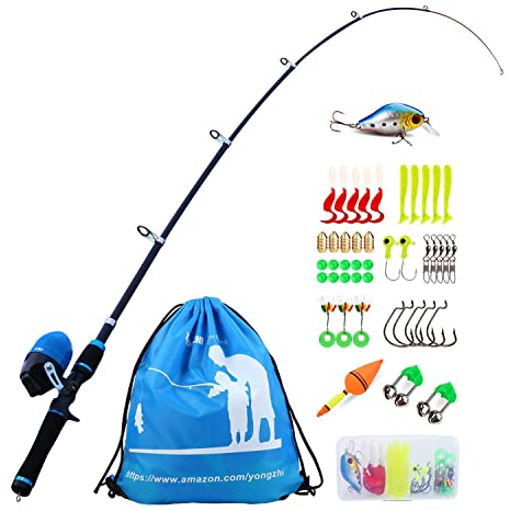 Sougayilang Kids Fishing Pole with Spincast Reel Telescopic Fishing Rod Combo Full Kits for Boys,Girls and Adults-Bule