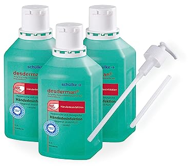 3x 500 ml Schülke Desderman Händedesinfektionsmittel Desinfektionsmittel, + 1x Dosierpumpe