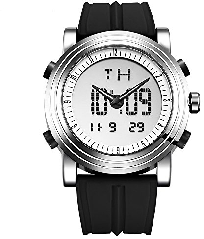 SINOBI Orologio Analogico da Uomo con Doppio Display Digitale Analogico Stile Sportivo Multifunzionale con Cronometro Allarme e Cinturino in Caucciù Morbido e Comodo (silver case&black band)